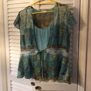 Blouse set with blue, gold and silver detail.